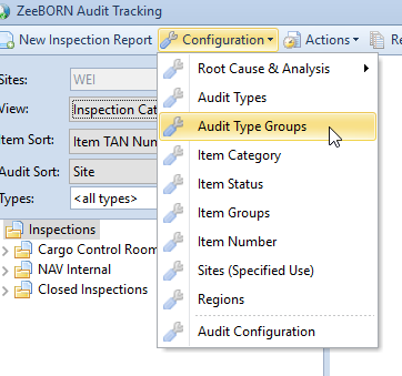 The Configuration menu of the Audit & Inspect module