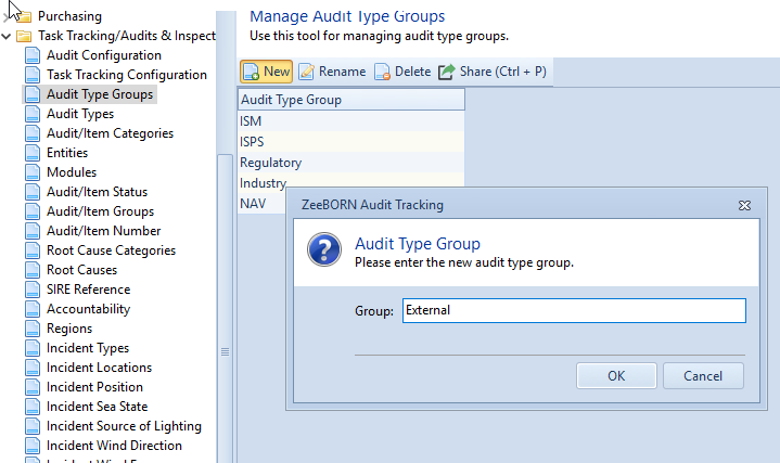 Creating a new Audit Type Group