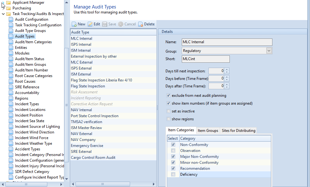 The list of Audit Types