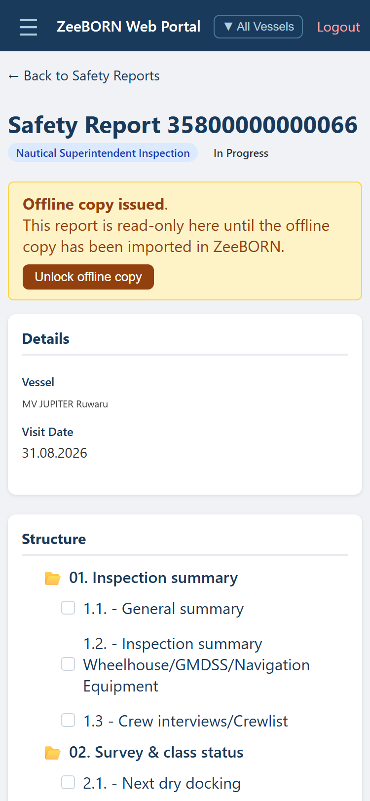 A report locked because an offline copy is out