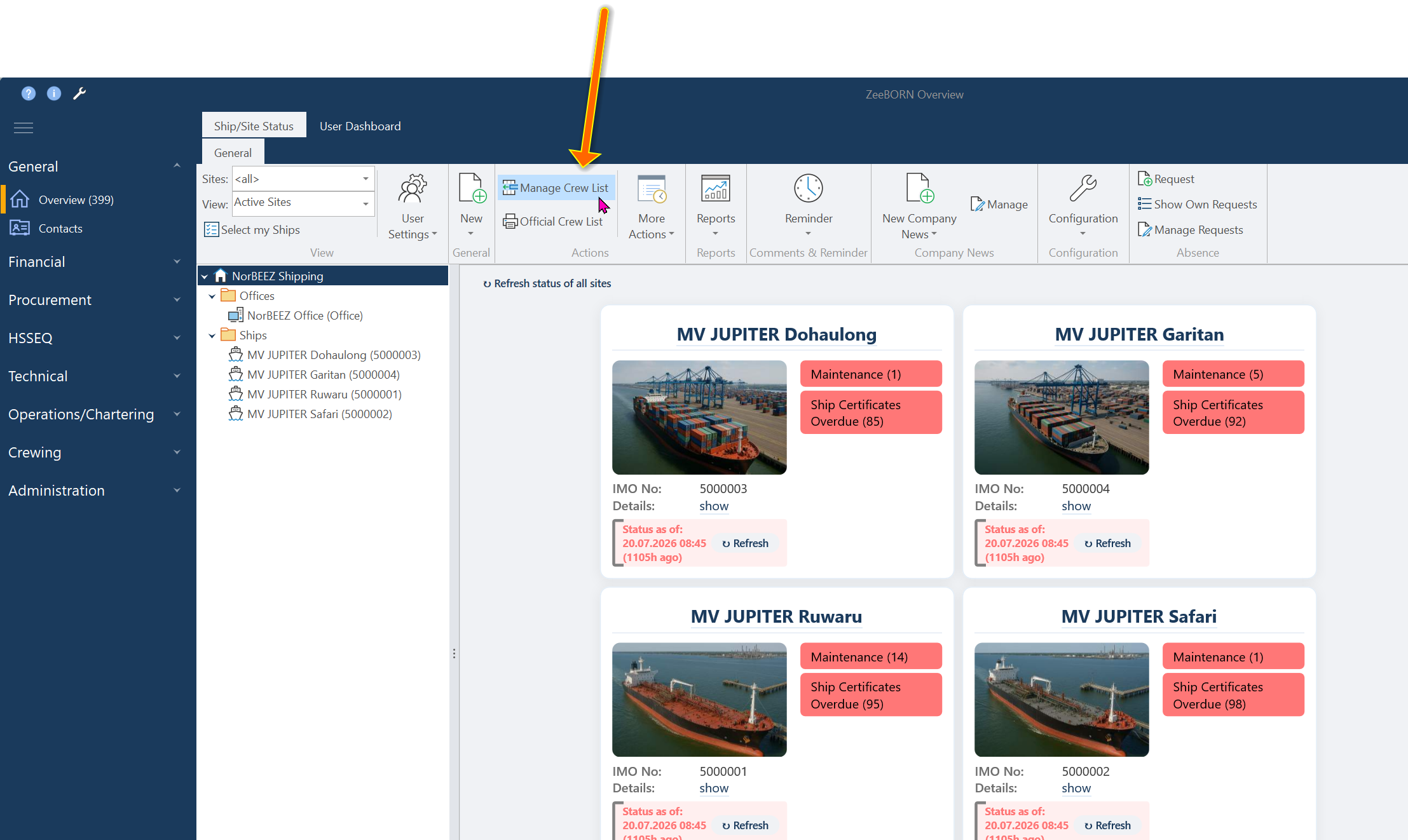 Manage Crew List in the Overview module