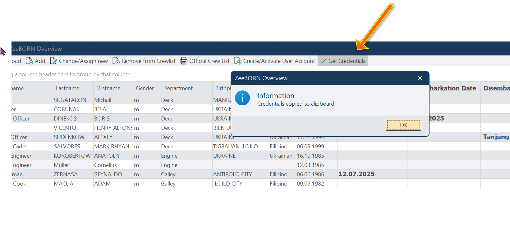Credentials copied to clipboard