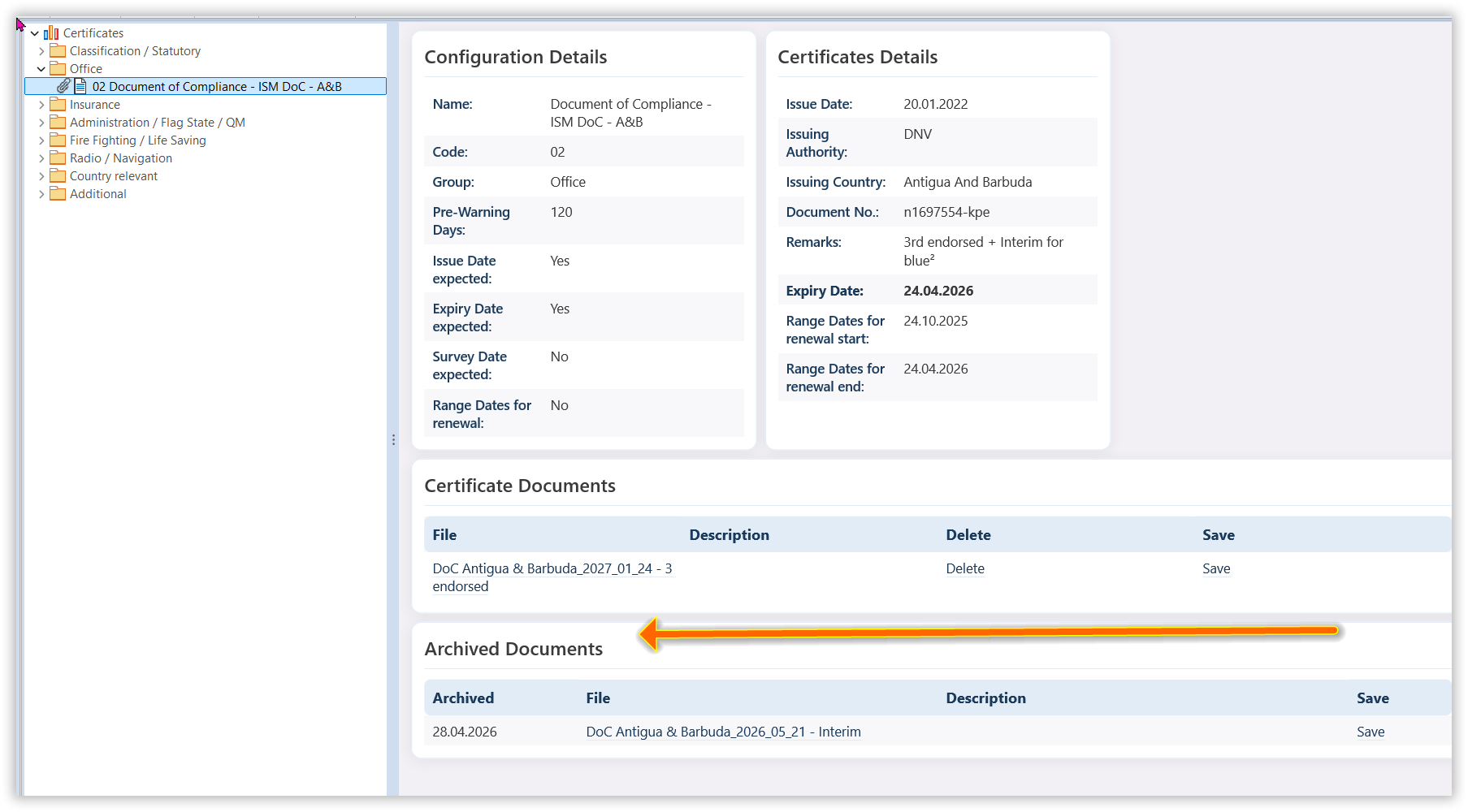 Certificate detail view with both sections