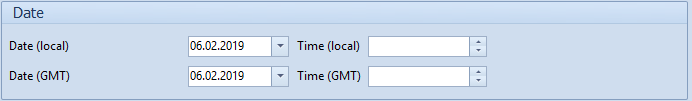 The local and GMT date and time