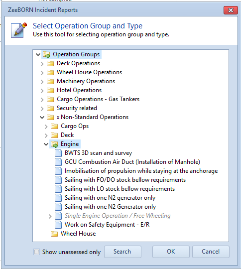 Choosing a Risk Assessment from the operation tree