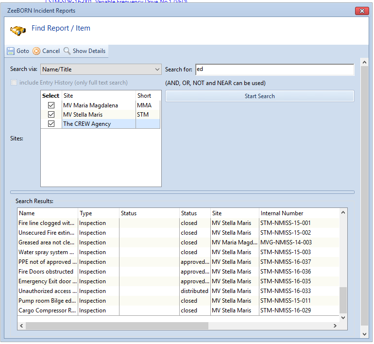 The search window