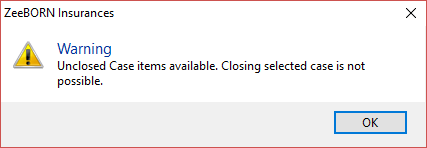 The message shown when a case is not ready to be closed