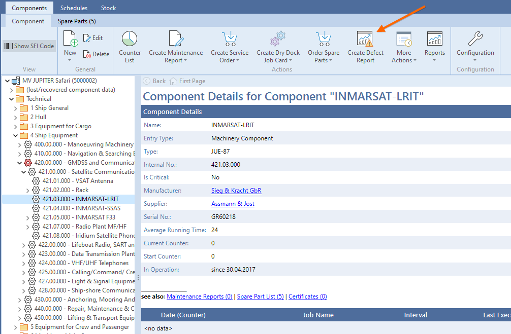 Creating the report from the component in Maintenance