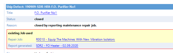 An existing job, shown as a link